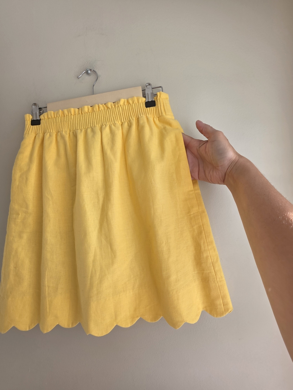 J.Crew Scalloped Linen-Cotton Blend Mini Skirt Yellow Pockets 0 Like New - Picture 5 of 11